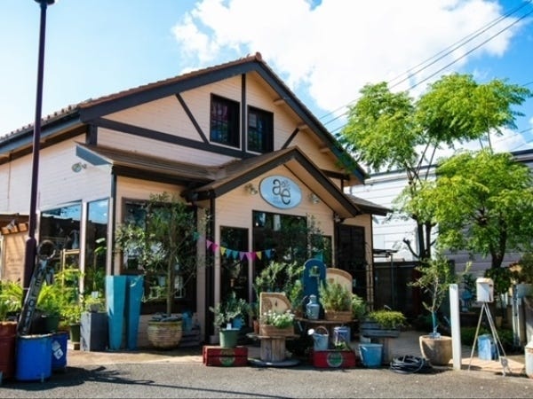 店舗外観　　　　　　　　　　　　　　　　　店内及び店外にも植物や雑貨を　ディスプレイしています