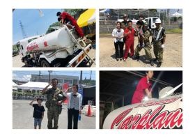 水害時には給水車を仕入れお客様や地域に水を無料配布しました。