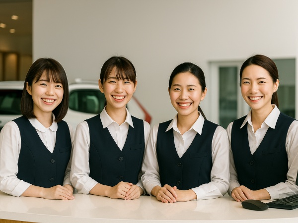 業務で求められるのは車の専門知識ではなく、丁寧なご案内やお客様への気配りです。