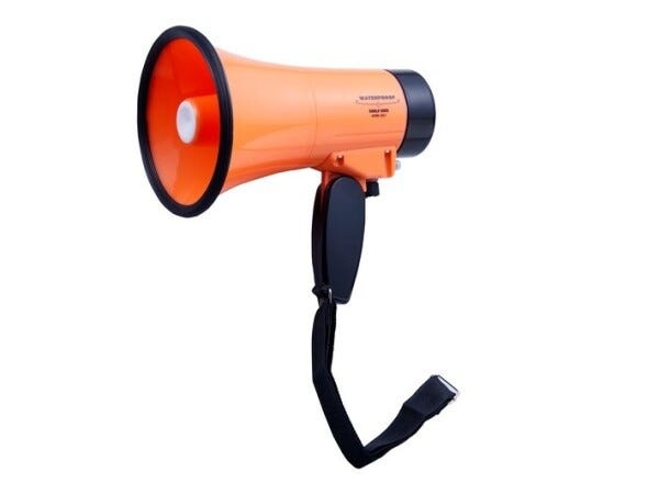 AHM-201　防雨ハンドメガホン　低価格帯のハンドメガホン業界だとスマイルキッズは市場シェア上位です。