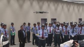 現任研修でドローンのデモ飛行風景です。