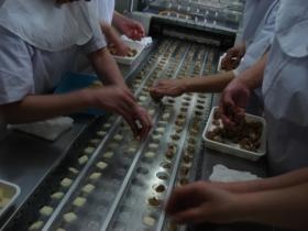 真空個包装作業：型に並べる作業です