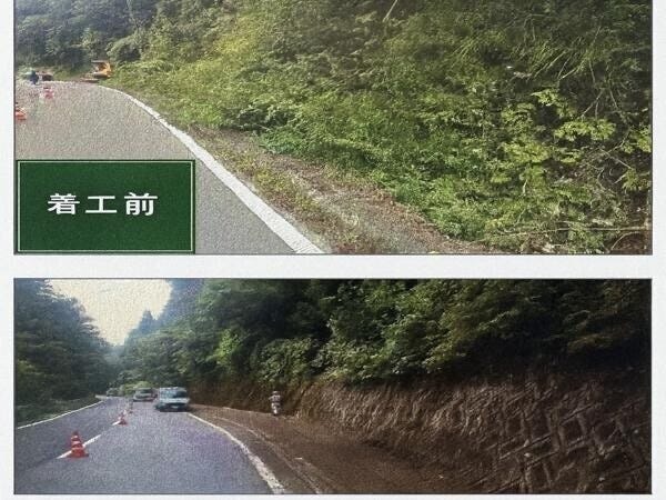 上が作業前、下が作業後。自分たちの手で道路がきれいに変わるのが、この仕事のやりがいです！