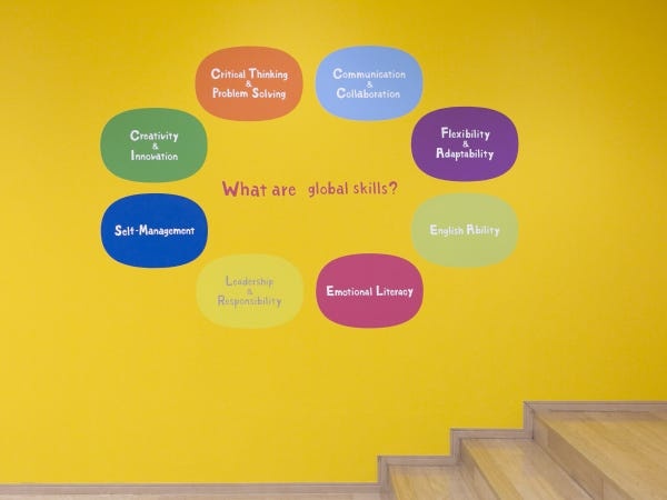 スクールが目指す8つのグローバルスキルは、すべてのスクールに掲示されています。