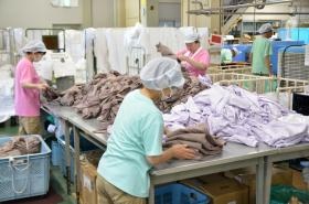 機械では畳めない製品は人の手で