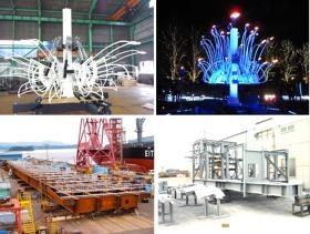 橋や高速道路、テーマパーク、街中に「湯川」の製品があります