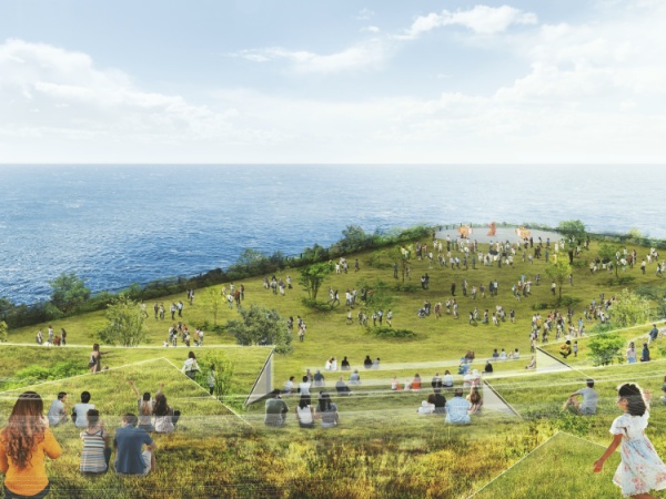 屋外イベントでは観覧席にもなる「緑の丘」の建物下にはブリュワリーやBBQ施設等飲食スペースをオープン予定。様々な屋外イベントも実施！