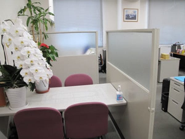 新しくはありませんが、必要にして十分なスペースを確保したオフィス。自分のデスクで集中して作業できる環境です。