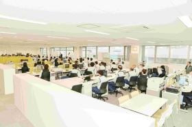 本社事務所（２階）で朝礼中です