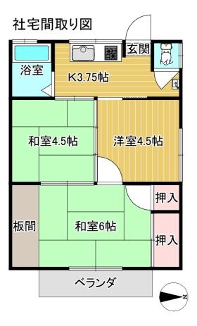 ファミリータイプ３Ｋ社宅の間取図