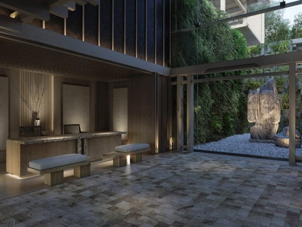 勤務いただくロビー・レセプションです。右側は日本庭園になっており景色もとてもいいです。