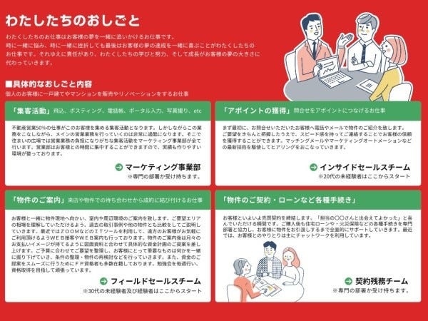 【わたしたちのおしごと】「私たちの役割は、集客活動からアポイントの獲得、物件のご案内、契約やローン手続きまでをトータルサポートすることです」
