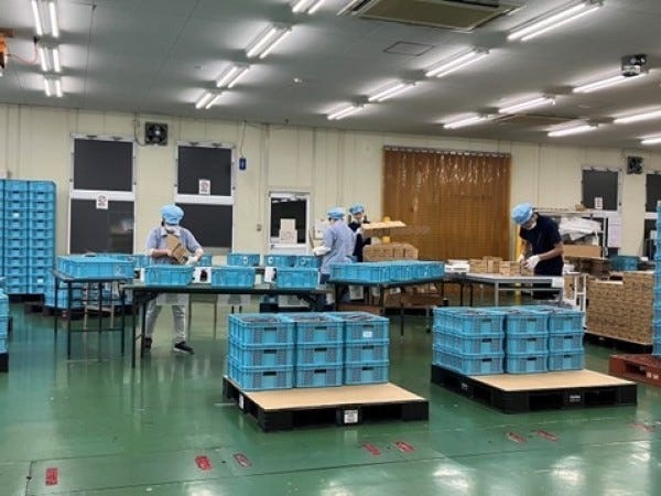 商品の箱入れ例です。こちらの商品はランダム商品の為、写真の様にキャラクター毎に必要数箱に入れていきます