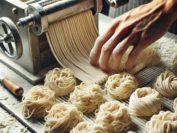 一食分の麺を分けていく様子です。